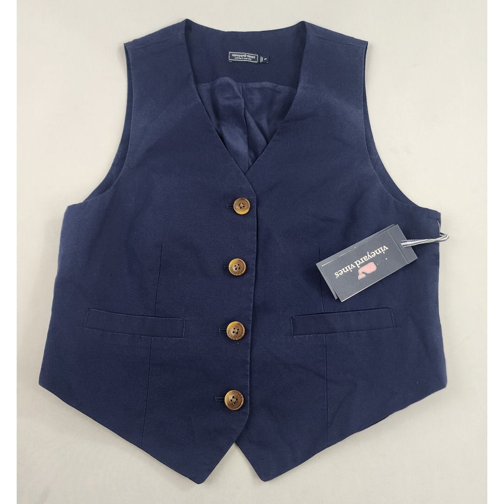 Vineyard Vines mens vest suit part S navy 36" pockets 4 buttons v-neck sleeveles